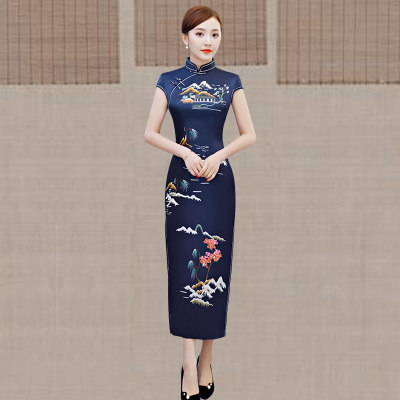 Qipao summer 2018 new women s fashion show dress retro slim elegant Chinese style dress long style 174.95 289.40Qipao summer 2018 new women s fashion show dress retro slim elegant Chinese style dress