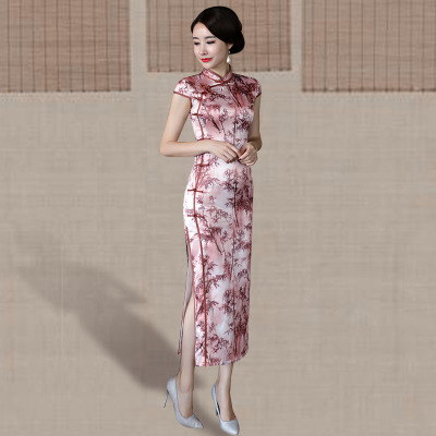 Long qipao summer 2018 new style women retro trim elegant daily Chinese style short sleeve old Shanghai dress