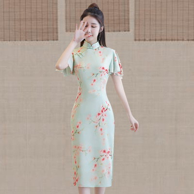 Cheongsam summer 2018 new short paragraph fresh and elegant ladies improve girls daily banquet dress long section