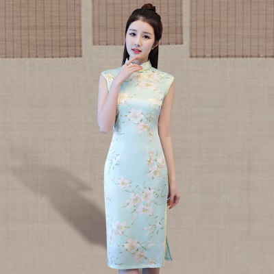 Medium and long qipao summer 2018 new girl retro slim and elegant modified qipao dress