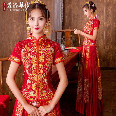 Show Wo clothing bride 2018 new short-sleeved wedding toast clothing Dragon Phoenix Chinese dress we