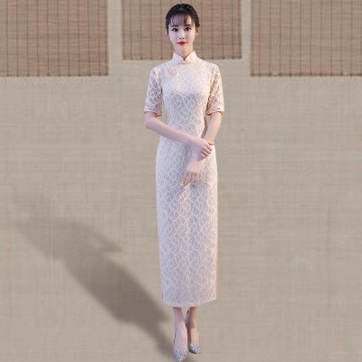 Qipao summer 2018 new girls elegant retro style short sleeve slender body improvement qipao dress long style