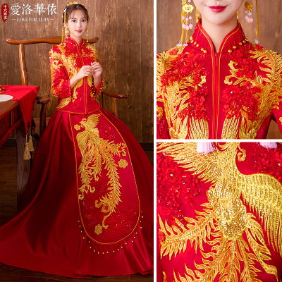 Show Wo clothing bride 2018 new Longfeng small tail new Chinese wedding dress wedding dress toast cl