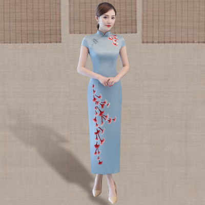 Long style qipao summer 2018 new style women retro trim elegant daily Chinese style Chinese style old Shanghai dress