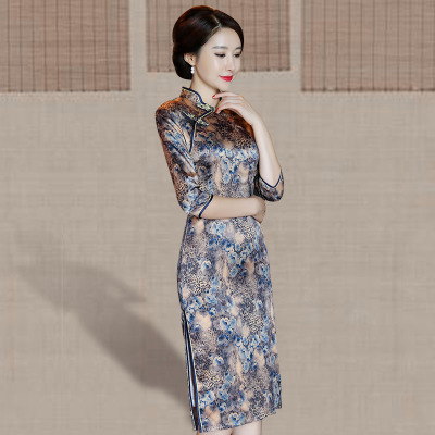 Qipao summer 2018 new style women retro trim elegant improvement show dress qipao long style