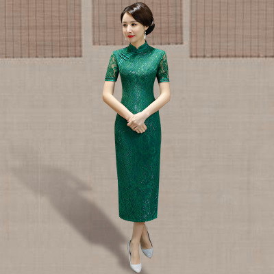 Long cheongsam 2018 new spring and summer women retro Slim elegant Chinese style improved old Shanghai dress summer
