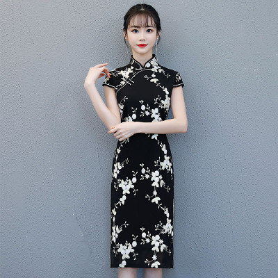 Qipao medium length 2018 new summer girls retro daily performance slim and improved qipao dress