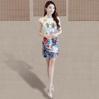 Short qipao summer 2018 new style women retro trim elegant daily Chinese style wind qi pao dress