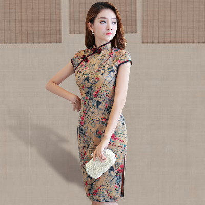Qipao summer 2018 new female retro trim elegant Chinese style show performance qipao long dress