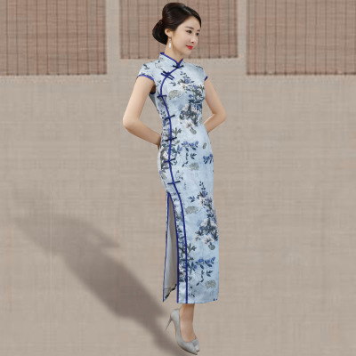 Long style qipao summer 2018 new female Chinese style slim body elegant Chinese style fashion show costumes