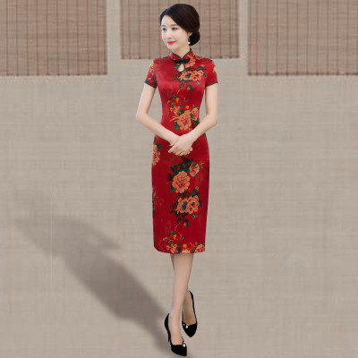 Qipao medium length summer 2018 new female retro Chinese style trim slim daily improvement qipao dress