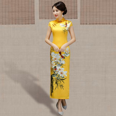 Cheongsam long section summer 2018 new female retro Chinese style show show slim slimming robe dress