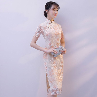 Qipao medium length summer 2018 new female temperament trim Chinese style daily show thin improved qipao dress
