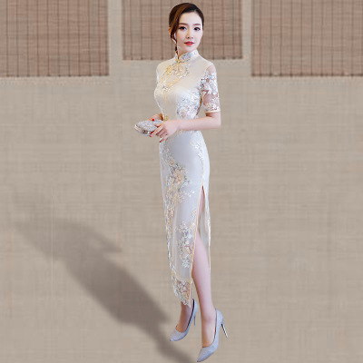 Cheongsam long section summer 2018 new female temperament Slim retro Chinese thin modified lace cheongsam dress