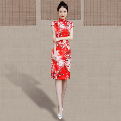 Qipao medium length summer 2018 new female retro Chinese style trim slim daily improvement qipao dress