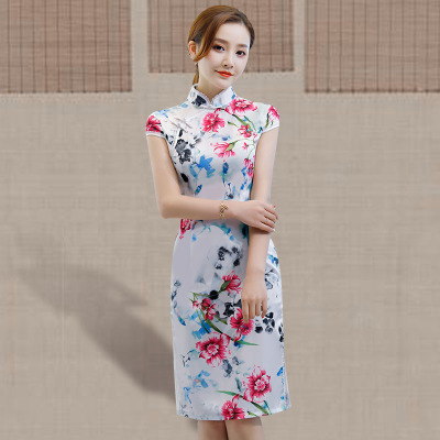 Qipao medium length summer 2018 new female retro Chinese style trim slim daily improvement qipao dress