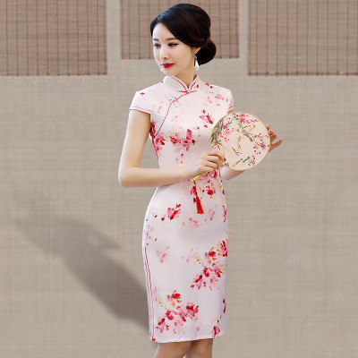 Qipao medium length summer 2018 new female retro Chinese style fashion show slim Chinese style qipao dress