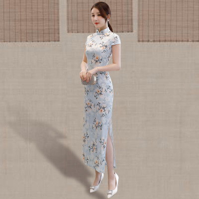 Qipao long style summer 2018 new style Chinese style fashion show dress slim Chinese style qipao dress