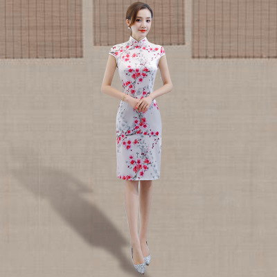 Medium and long qipao summer 2018 new female retro Chinese style trim slim daily qipao dress
