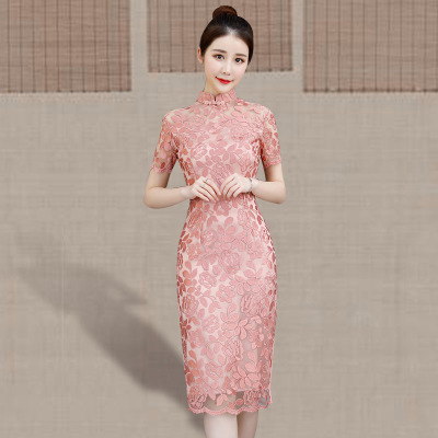 Cheongsam in the long section summer 2018 new female Chinese style Slim was thin daily improvement lace robe dress