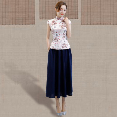 Cheongsam long section summer 2018 new female improved two-piece Chinese style was thin daily Chinese robe dress