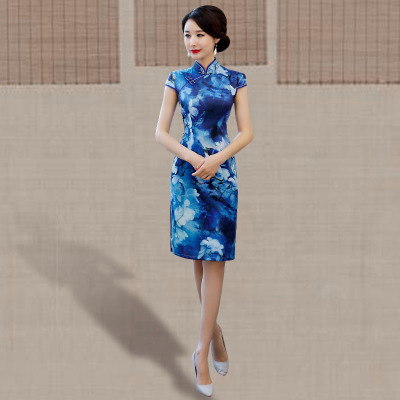 Cheongsam long section summer 2018 new female retro Chinese style show show slim slimming robe dress