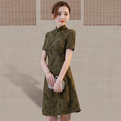 Short paragraph cheongsam summer 2018 new female Chinese style improved Austrian was thin Chinese short-sleeved robe dress