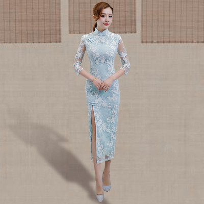 Cheongsam long style summer 2018 new style Chinese style improved version of the show show show show show slim qi dress