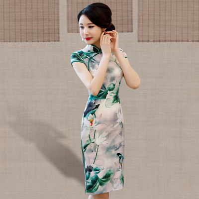 Cheongsam long section summer 2018 new female retro Chinese style show show slim slimming robe dress