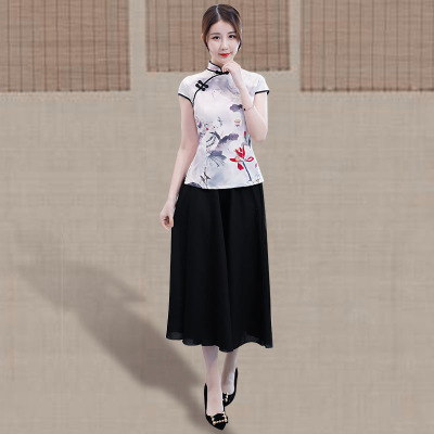 Qipao long style summer 2018 new women retro Chinese style slim daily modified version of the odeqi dress