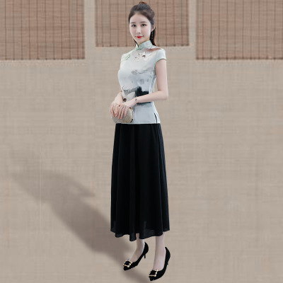 Qipao long style summer 2018 temperament new style Chinese style fashion show slim Chinese style qipao dress