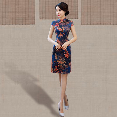 Cheongsam long section summer 2018 new female retro Chinese style show show slim slimming robe dress