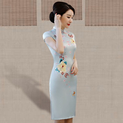 Medium and long qipao summer 2018 new women retro Chinese style trim slim daily improvement qipao dress