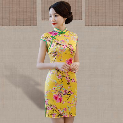 Cheongsam short summer 2018 new style women retro Chinese style trim slim daily elegant chi-pao dress