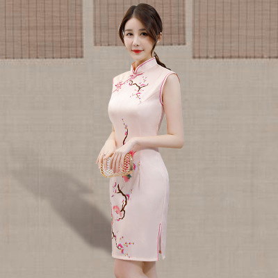 Short cheongsam summer 2018 new girl retro Chinese Slim elegant daily slim Chinese style dress