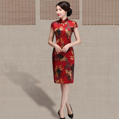 Qipao summer 2018 new female retro Chinese style improved water drop collar slimming improved qipao dress long style