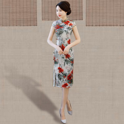 Old Shanghai long cheongsam show summer 2018 new female catwalk show costumes Slim Chinese style dress