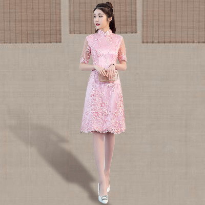 Improved qipao summer 2018 new girls retro lace slim slim slender elegant qipao dress long style