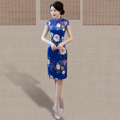 Cheongsam Summer 2018 New Style Retro Chinese Slim Elegant Improved Chinese style Robe Dress Long section