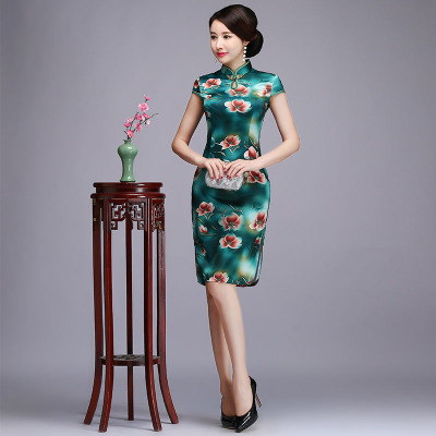 Qipao summer 2018 new girls dignified atmosphere retro short sleeve slender body improvement qipao dress long style
