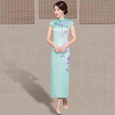 Qipao long style summer 2018 new style women retro Chinese style show show show show a thin old Shanghai qipao dress