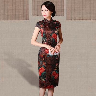 Medium and long qipao summer 2018 new female retro Chinese style trim slim daily qipao dress
