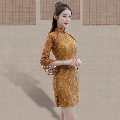 Short cheongsam summer 2018 new female retro slim elegant Chinese style cheongsam dress sleeves