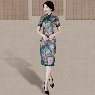 Qipao summer 2018 new women elegant air retro Chinese style elegant Chinese style qipao dress long style