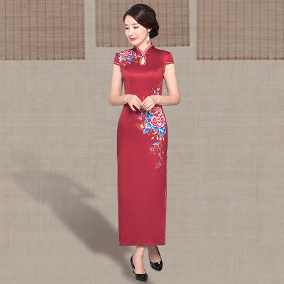 Qipao long style summer 2018 new style women retro Chinese style show show show show a thin old Shanghai qipao dress