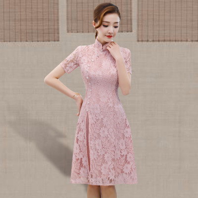 Cheongsam in the long section summer 2018 new female Chinese style Slim was thin daily improvement lace robe dress