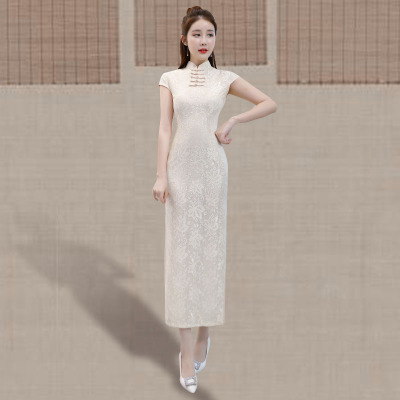 Improved lace cheongsam summer 2018 new girls elegant fashion daily Chinese chi-pao dress in long style
