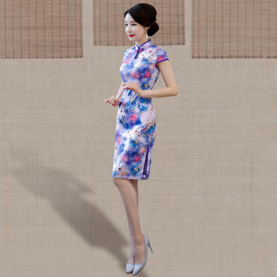 Medium and long qipao summer 2018 new female retro Chinese style trim slim daily qipao dress
