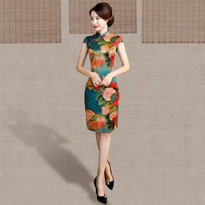 Cheongsam long section summer 2018 new female Chinese style retro Slim thin Chinese catwalk robe dress