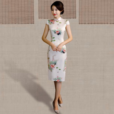 Cheongsam long section summer 2018 new female Chinese style retro Slim thin Chinese catwalk robe dress